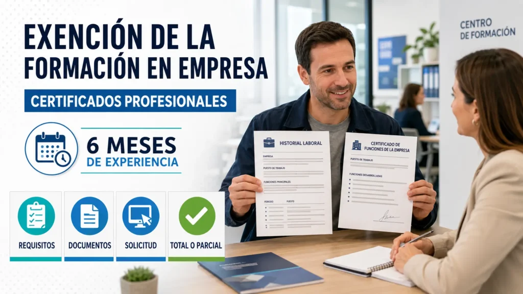 Exención de la formación en empresa en Certificados Profesionales